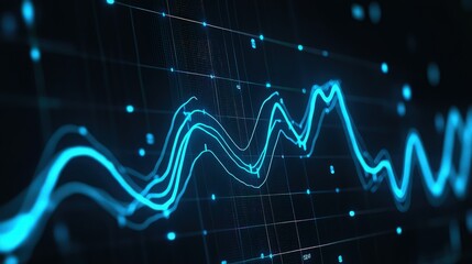 Fluctuating blue sound wave line graph represents audio frequency for media or electronic advertising.