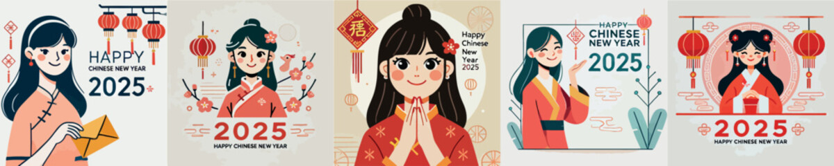 Vector image of girl celebrating Chinese New Year