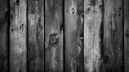 Naklejka premium Textured wooden planks create a rustic background in black and white