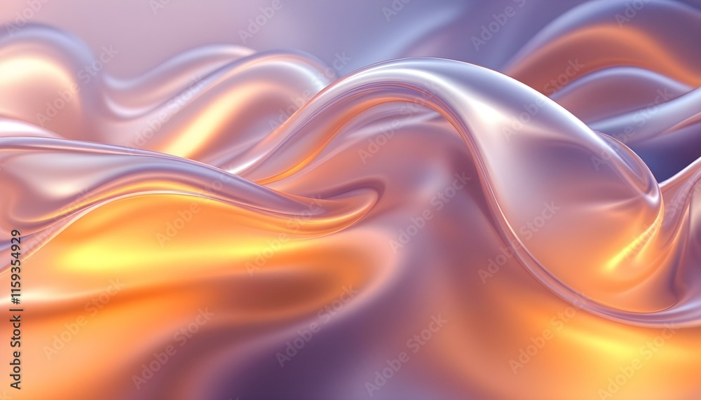 Poster texture of liquid blue-orange gradient glass on a dark background. holographic colors. abstract wavy