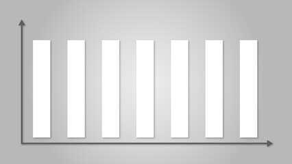 Minimalist illustration of a data chart with bars of equal height in white, isolated against a grey backdrop. For business data and analysis themes.