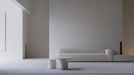 Fototapeta premium Minimalist living room mockup with minimal furnishings. Featuring a clean, open design with modern lines