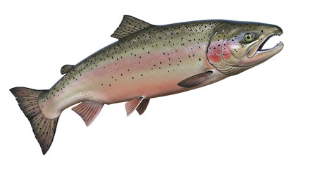 Naklejka premium Salmon Fish, Swimming Water Animal, Swim Nature Wildlife Image, Isolated Transparent PNG