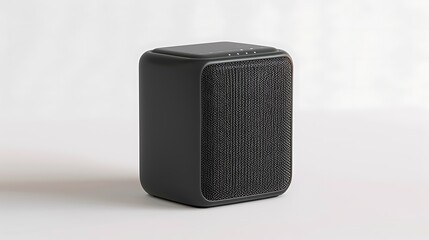 A compact digital speaker with touch controls on a white background.