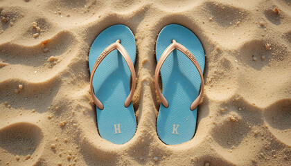 Summer Season of Flip Flops on Sandy Beach