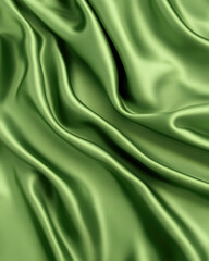 Satin fabric in vibrant green color, showcasing smooth texture and elegant drape. Perfect for fashion and interior design projects