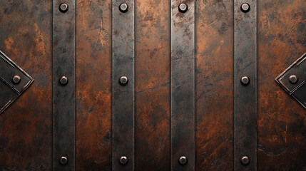 Fototapeta premium Detailed close-up of weathered metal and wood structure with bolts and rivets
