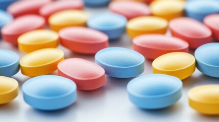 Vibrant Pills on White Background for Health Education