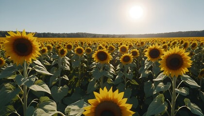 Obraz premium Summer Season of Sunny Sunflower Field Stretching Towards a Clear Sky
