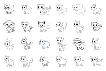 Obraz premium A set of animal line art vector illustrations for World Wildlife Day