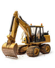 A detailed view of an excavator digging soil, showcasing the machine's hydraulic arm and bucket. Ideal for construction and machinery themes.