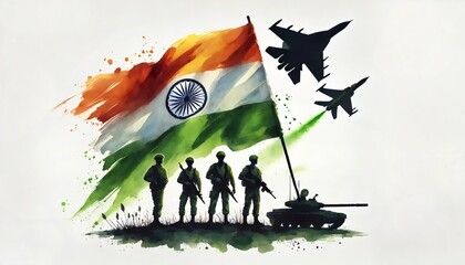 Indian army day watercolor illustration.