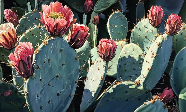 Prickly Pear Cactus in Bloom: A Study in Southwestern Light and Color