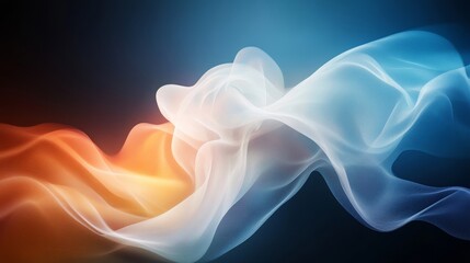 Fototapeta premium Ethereal Waves of Colorful Smoke Flowing Smoothly in Shades of Blue, Orange, and White, Creating a Dreamlike and Abstract Background Delightful for Art and Design Projects