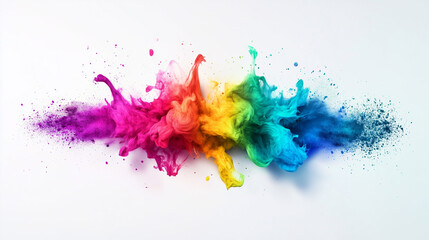 Vibrant explosion of colorful powder in motion on white background