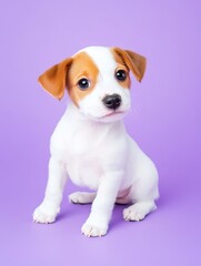 Adorable Russell Terrier Puppy on Purple - Cute Russell terrier puppy, isolated on purple background. Symbolizing: playfulness, innocence, loyalty, companionship, joy.