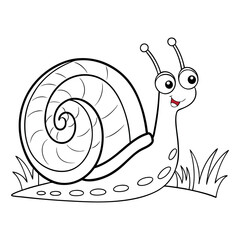 Playful Snail in Cartoon Line Drawing Illustration