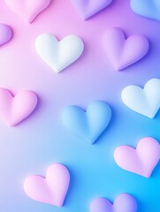 Pastel Gradient Floating Heart Silhouettes - Dreamy pastel hearts float on a vibrant gradient background, symbolizing love, gentleness, hope, serenity, and joy.