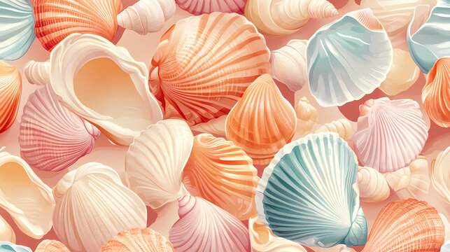 Sea shell beach pattern design seamless, pattern, background, texture. Seabreeze. Illustration