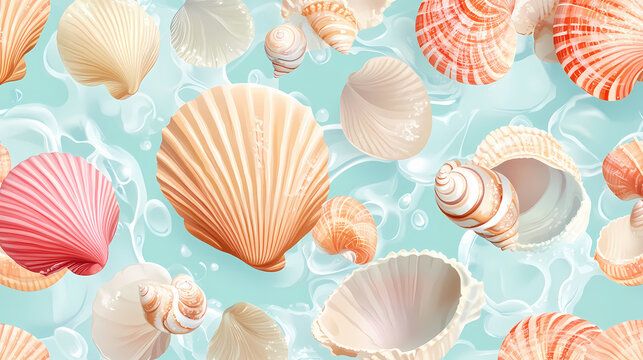 Sea shell beach pattern design seamless, pattern, background, texture. Seabreeze. Illustration