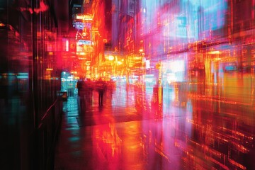Fototapeta premium Electric neon patterns dissolve into radiant surreal shapes and textures., Generative AI