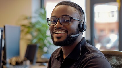 Obraz premium Smiling Business Professional Providing Excellent Customer Support