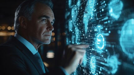 Global Data Analysis by a Business Expert. Futuristic Technology Visualization