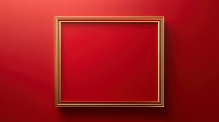 Fototapeta premium Thin Gold Rectangular Frame Against a Red Background