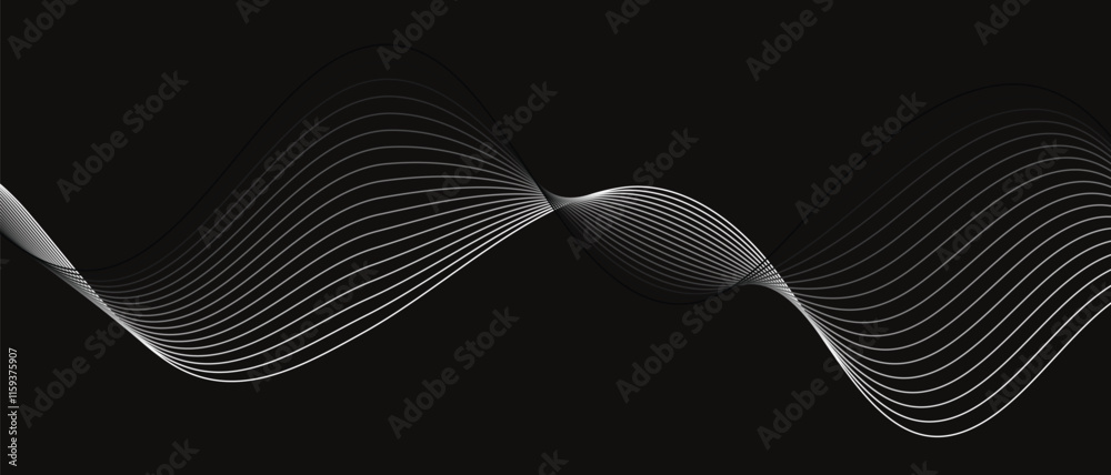 Poster abstract simple black white blend wave line design on dark can be used background.