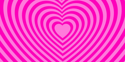 Monochrome horizontal background of heart shaped tunnel. Rainbow romantic pattern. Pink colors. Trendy vector illustration in style retro 60s, 70s.