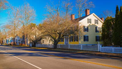 Madison Green Historic District with Landmark Buildings and Architecture in Madison Downtown, Connecticut, USA