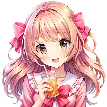 little Animi girl with Juice Bottle