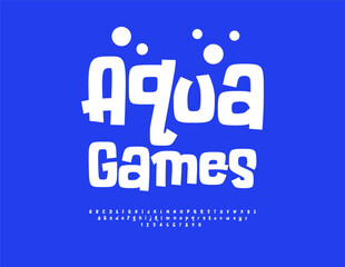 Vector Creative Aqua Games. Playful White Font. Funny Alphabet Letters and Numbers set.