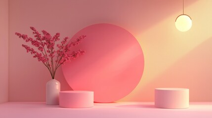 Minimalist decor with pink vase under soft lighting