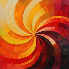 Abstract artistic spiral in vibrant warm tones of red, orange, and yellow creating a captivating visual effect