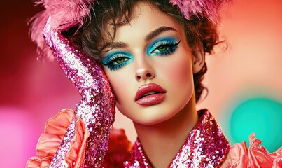 Vibrant drag queen showcases creativity and style at an energetic party event