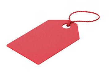 Rectangular blank red tag, close-up of the image, on white background, png, no background, on transparent background, isolated, mockup, sale