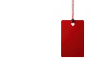 Rectangular blank red tag, close-up of the image, on white background, png, no background, on transparent background, isolated, mockup, sale