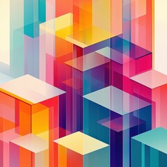 Abstract colorful blocks in bold geometric design with 3D depth and perspective creating a modern visual composition