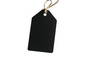Rectangular blank black tag, close-up of the image, on white background, png, no background, on transparent background, isolated, mockup, sale