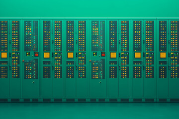 green mainframe in an old server room