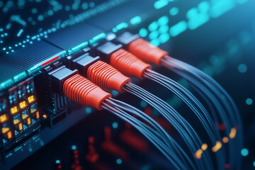 high-tech ethernet cables with glowing network interface