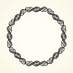 Old cute romantic book ribbon bow swirly tag swoosh element isolated on white paper card backdrop. Freehand black ink pen outline drawn curly corner sketchy in artistic rustic curlicue scrawl style