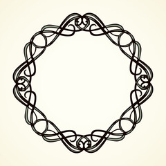 Old cute romantic book ribbon bow swirly tag swoosh element isolated on white paper card backdrop. Freehand black ink pen outline drawn curly corner sketchy in artistic rustic curlicue scrawl style