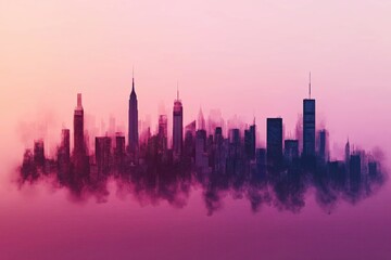 Fototapeta premium A futuristic skyline silhouette dissolving into abstract color splashes