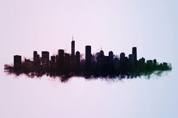 Obraz premium A futuristic skyline silhouette dissolving into abstract color splashes