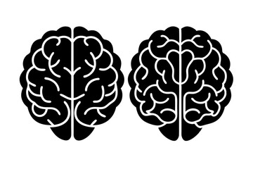 Two Human Brain Outline Icons Silhouette on White Background