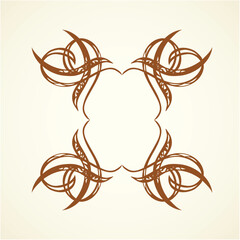 Old cute romantic book ribbon bow swirly tag swoosh element isolated on white paper card backdrop. Freehand black ink pen outline drawn curly corner sketchy in artistic rustic curlicue scrawl style