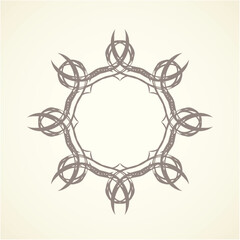 Old cute romantic book ribbon bow swirly tag swoosh element isolated on white paper card backdrop. Freehand black ink pen outline drawn curly corner sketchy in artistic rustic curlicue scrawl style