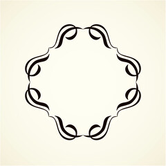 Old cute romantic book ribbon bow swirly tag swoosh element isolated on white paper card backdrop. Freehand black ink pen outline drawn curly corner sketchy in artistic rustic curlicue scrawl style